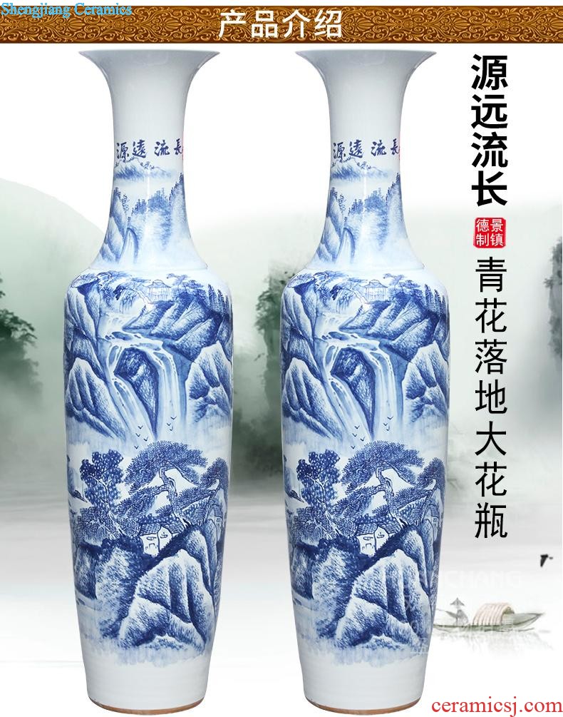 Jingdezhen ceramic floor big vase hand-painted wulong play pearl quiver furnishing articles e142 antique Chinese style living room decoration