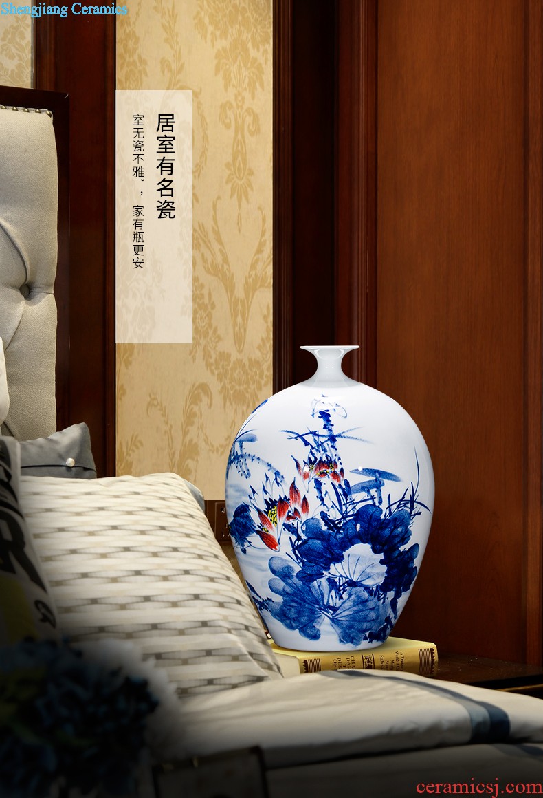 Jingdezhen ceramic hand-painted large blue and white porcelain vase Lin He spring sitting room adornment TV setting wall furnishing articles