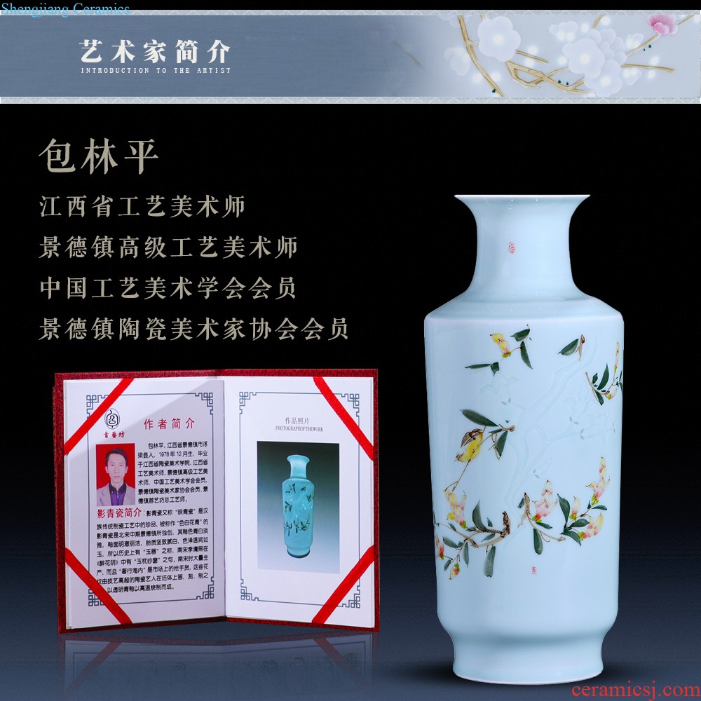 Jingdezhen ceramics half knife mud under the glaze color hand-painted green glaze vase bamboo reports of contemporary and contracted household adornment