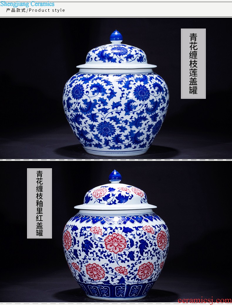 Jingdezhen ceramic hand-painted tank sitting room place the calligraphy and painting cylinder large fish bowl goldfish bowl lotus flower pot FCG