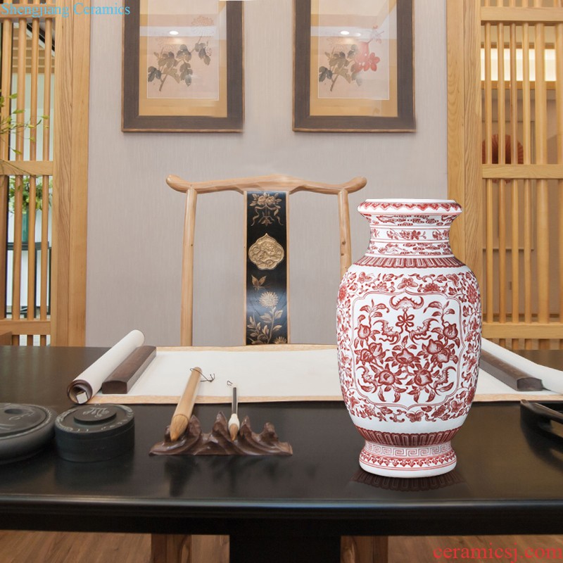 Jingdezhen ceramics imitation qing qianlong bucket color sweet pattern ears vases, new Chinese style living room decorations and furnishing articles