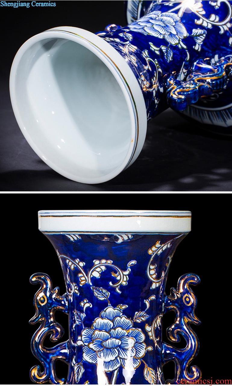 Jingdezhen ceramics vase the colour blue glaze decorations rich ancient frame place large new Chinese style living room office