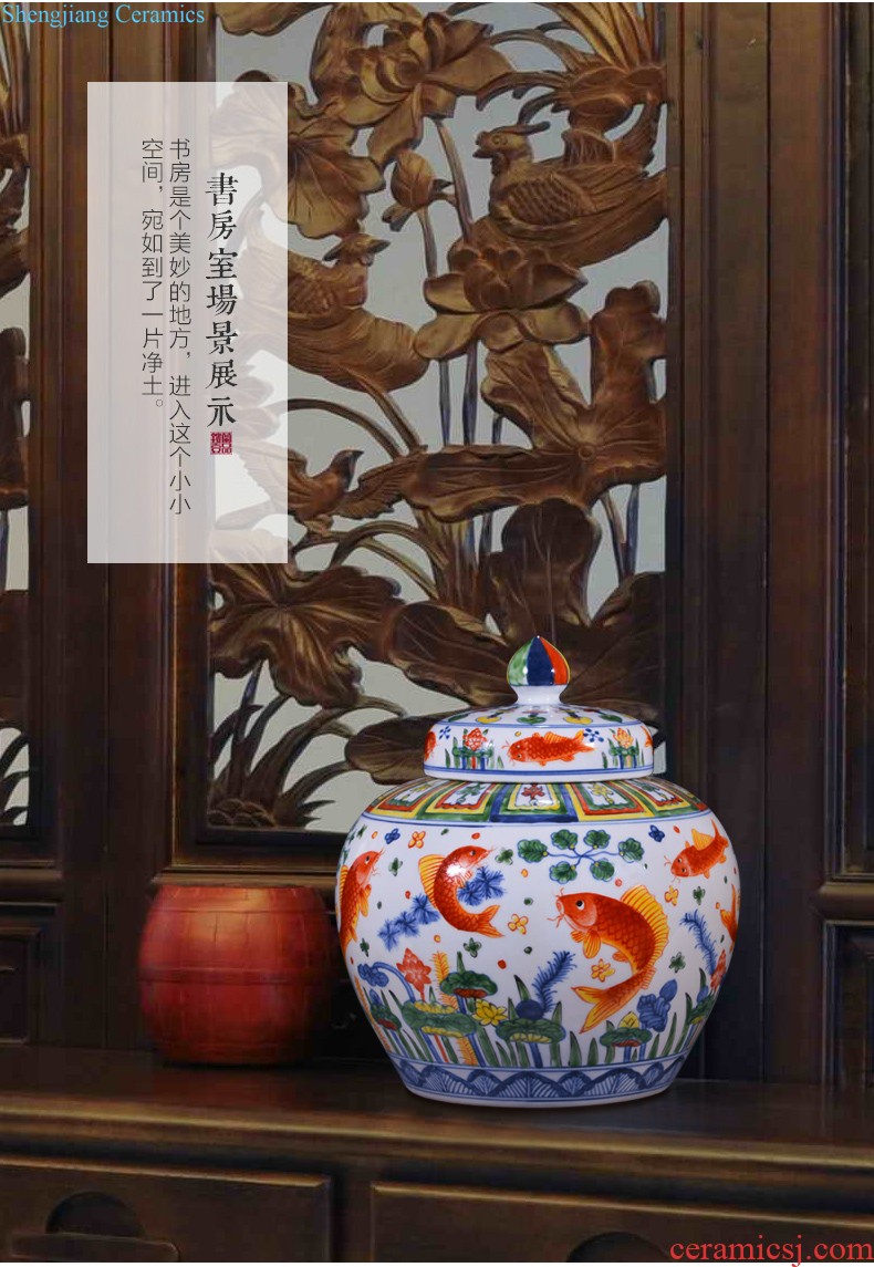 Jingdezhen ceramic bucket color flower vase sitting room the bedroom TV ark of new Chinese style household decorative items furnishing articles