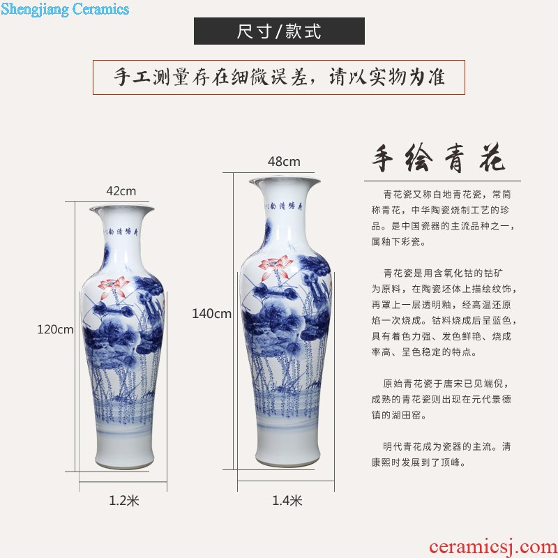 Jingdezhen ceramics landing a large vase hand-painted lotus furnishing articles villa hotel decoration crafts are sitting room