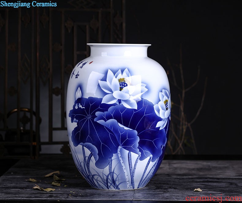 Hand painted small mouth of jingdezhen blue and white porcelain ceramic vase classical household porcelain rich ancient frame wine bottle decoration furnishing articles