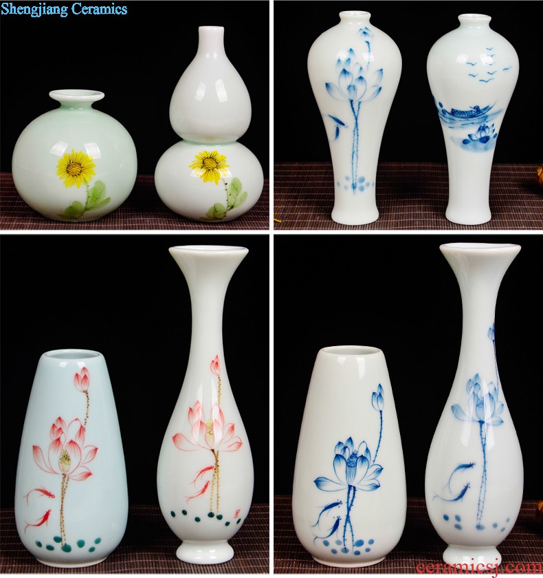 New Chinese style style is contracted household ceramic vases, furnishing articles Blue and white porcelain abstract three-piece sitting room adornment flower arrangement