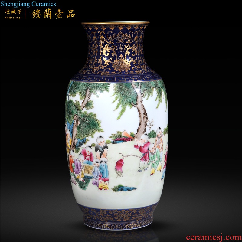 Jingdezhen imperial kiln chinaware imitation qianlong ji LAN colour turn more heart bottles of the sitting room decorates household furnishing articles every year