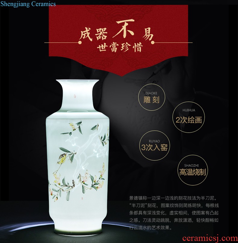 Jingdezhen ceramics half knife mud under the glaze color hand-painted green glaze vase bamboo reports of contemporary and contracted household adornment