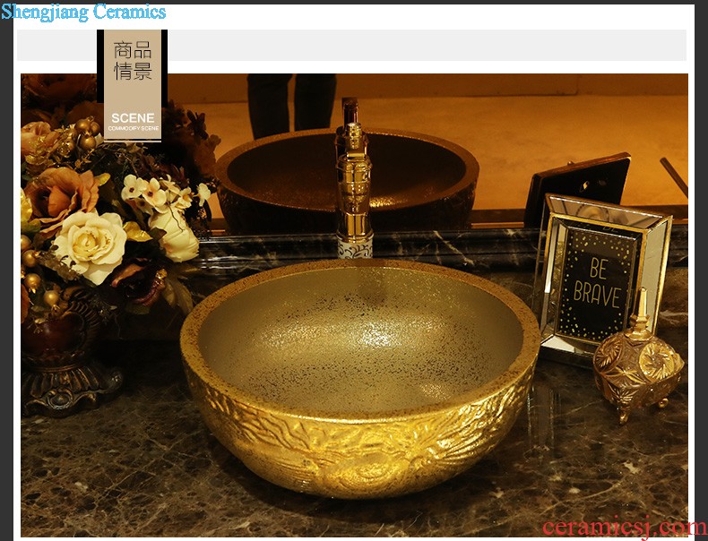 Gold cellnique ceramic face basin bathroom sink basin bathroom sinks rectangle sink on green qing