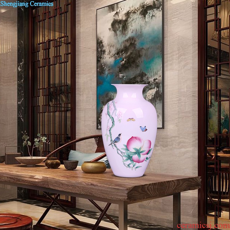 Jingdezhen hand-painted famille rose porcelain vase flower arranging place to live in lotus pond clear New Chinese style living room decoration