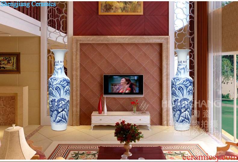 Jingdezhen ceramic floor big vase hand-painted wulong play pearl quiver furnishing articles e142 antique Chinese style living room decoration