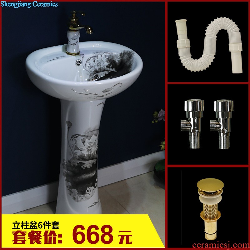 Gold cellnique Pillar basin of Chinese style restoring ancient ways is blue and white art ceramic lavatory vertical lavabo one-piece column basin