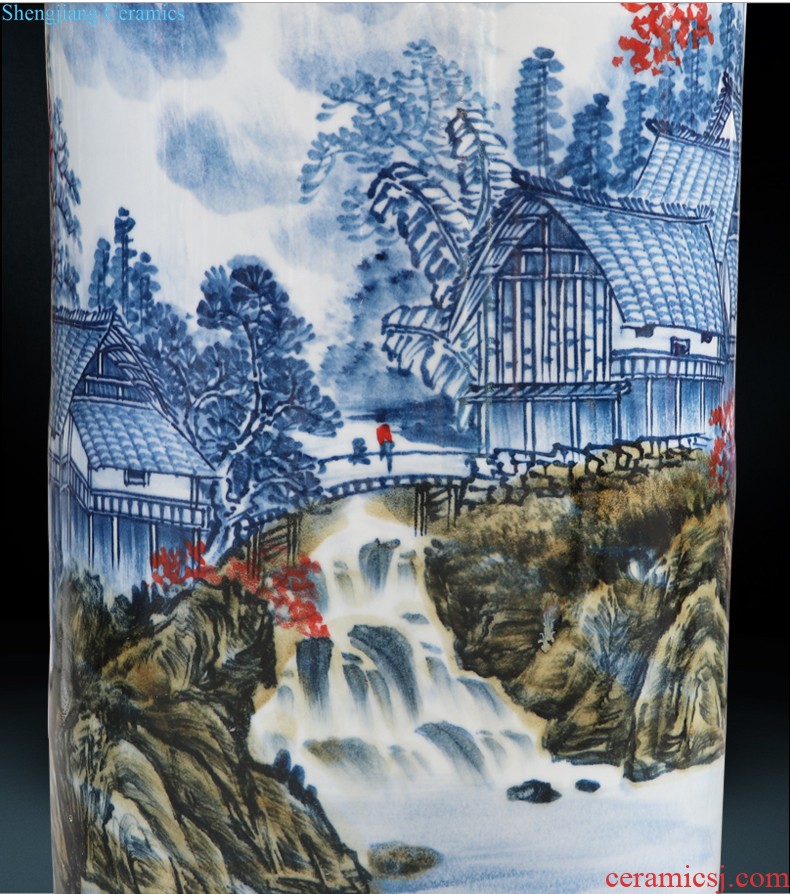 Famous master of jingdezhen ceramics hand-painted color TV sitting room adornment ark furnishing articles under glaze blue and white porcelain vase