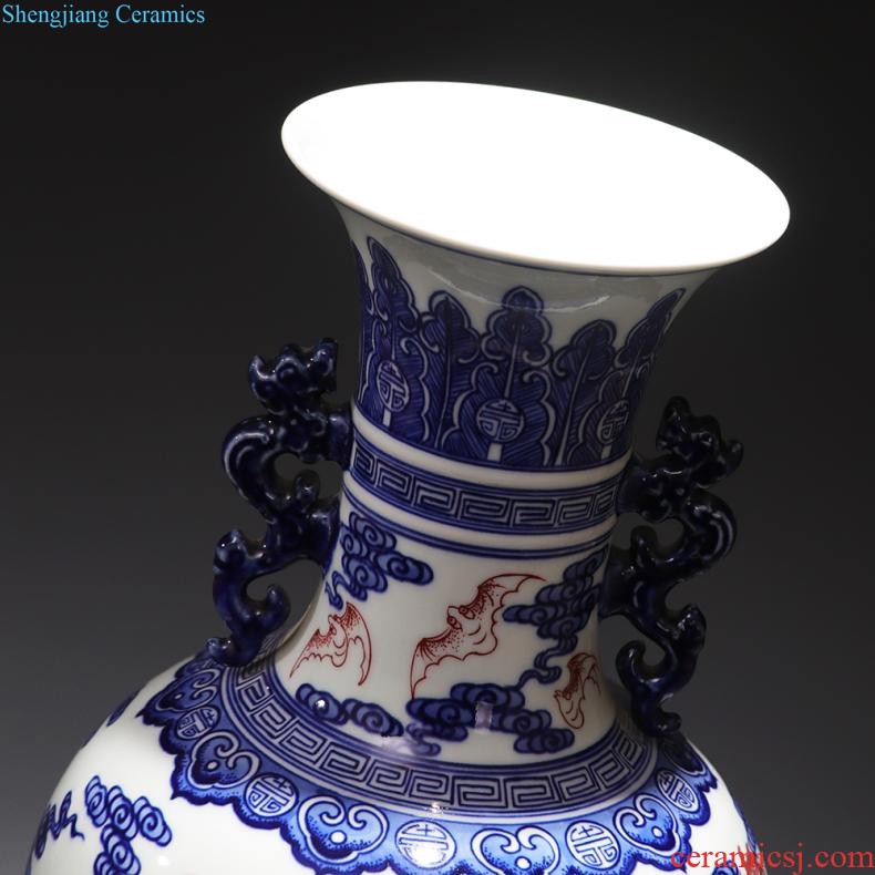 Jingdezhen ceramics pure hand-carved hand-painted vases, flower arranging place Chinese porcelain home decoration in the living room