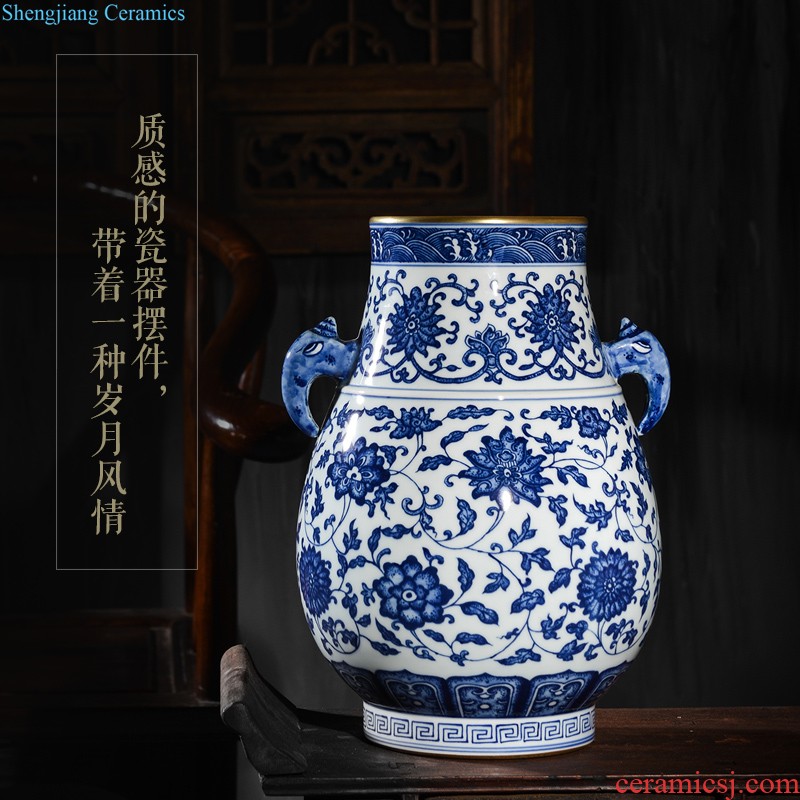 Jingdezhen ceramics imitation of yuan blue and white characters war large storage tank cover home sitting room adornment porcelain collection furnishing articles