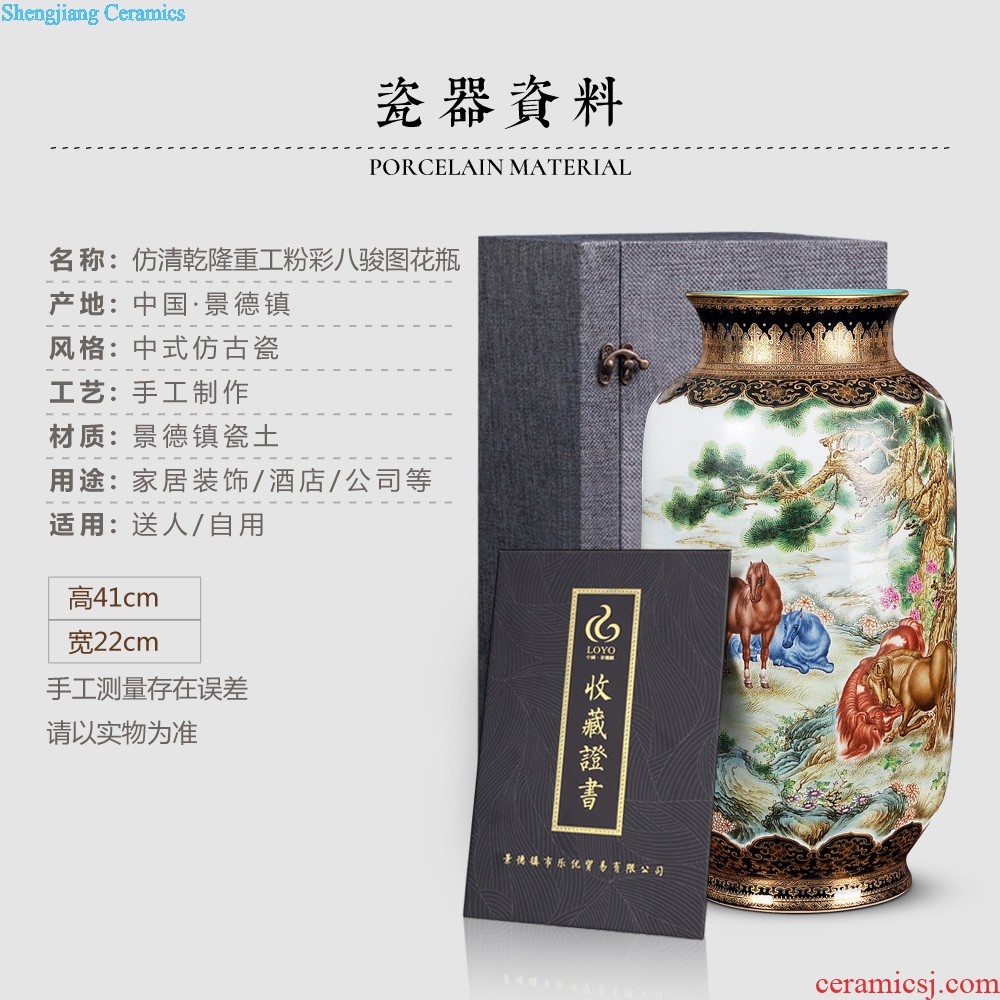 Jingdezhen ceramics furnishing articles imitation qing qianlong heavy pastel medallion the eight immortals ears vase sitting room adornment