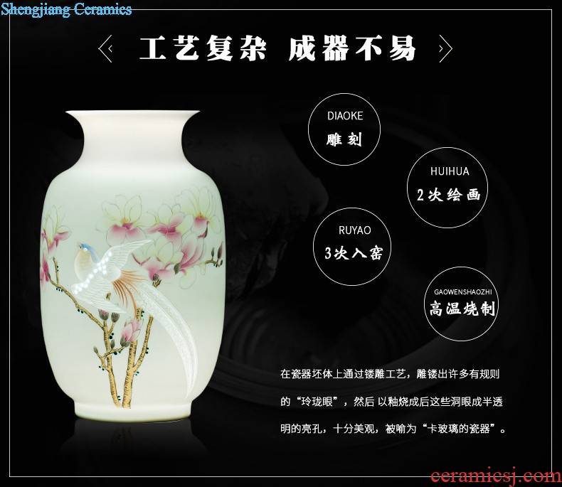 Jingdezhen ceramics China red pomegranate bottle vase hand-painted landscape painting large living room office furnishing articles ornament