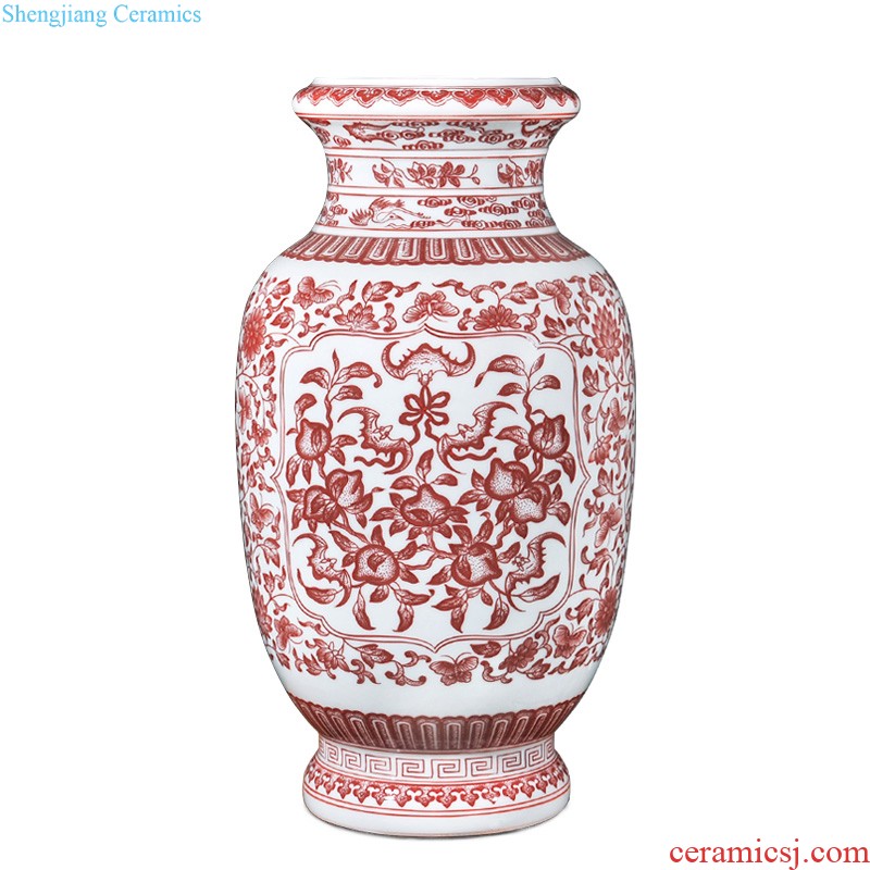 Jingdezhen ceramics imitation qing qianlong bucket color sweet pattern ears vases, new Chinese style living room decorations and furnishing articles