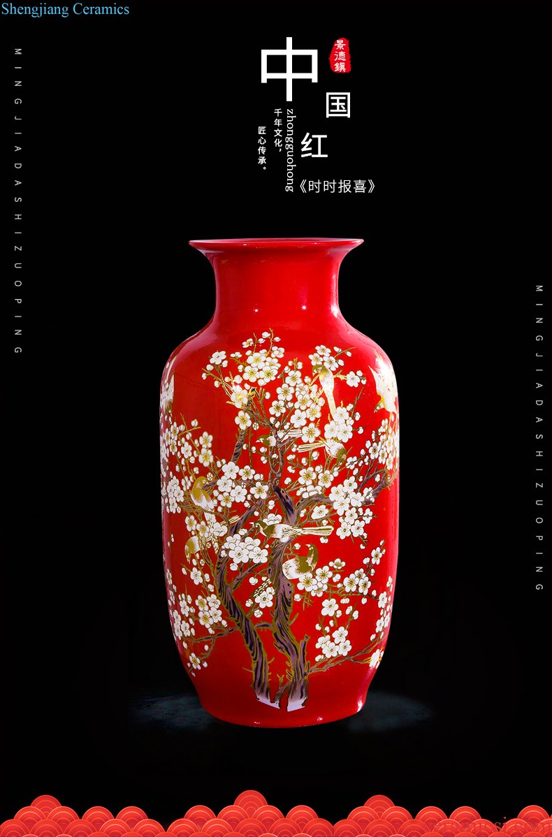 Jingdezhen ceramics China red lucky bamboo vases, flower arrangement home sitting room adornment is placed large wedding