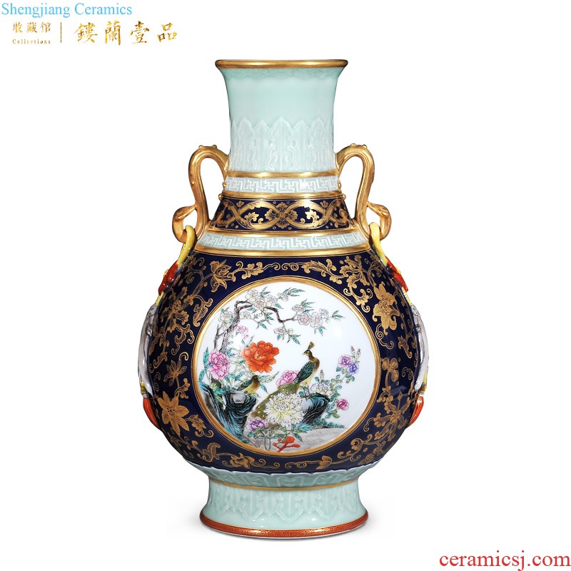 Jingdezhen ceramics Imitation qing qianlong blue sea YunLongWen plum bottle The sitting room decorate household furnishing articles