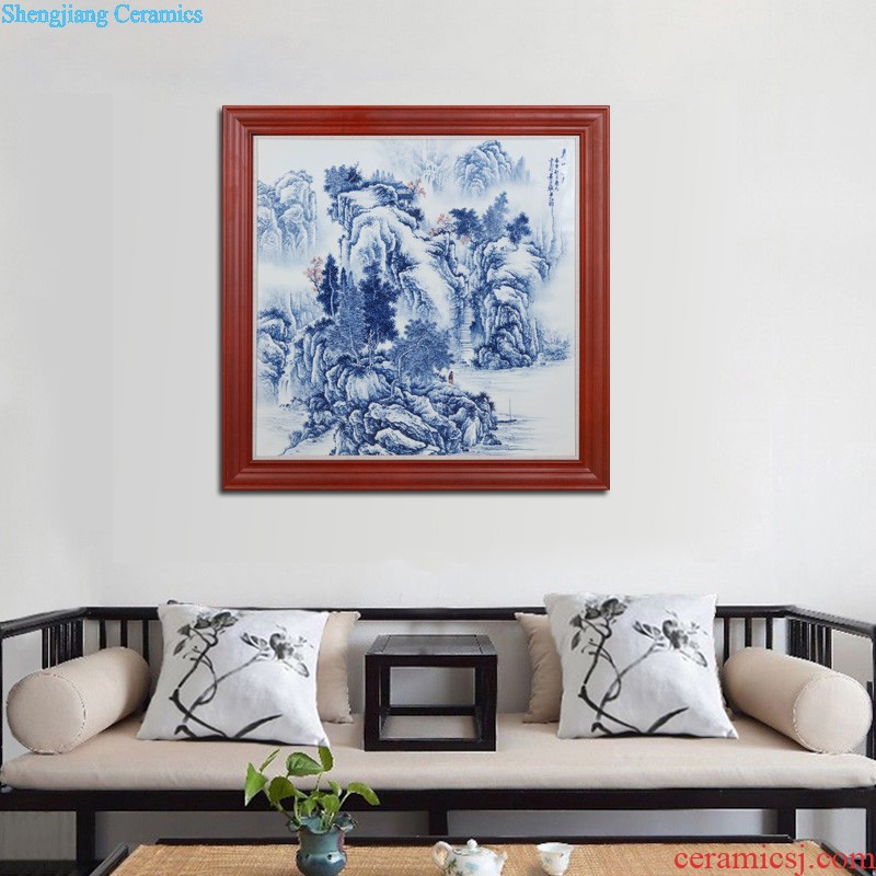 Jingdezhen ceramics Teacher hand-painted murals of spring, summer, autumn and winter sitting room adornment, hang a picture Household adornment wall in the background