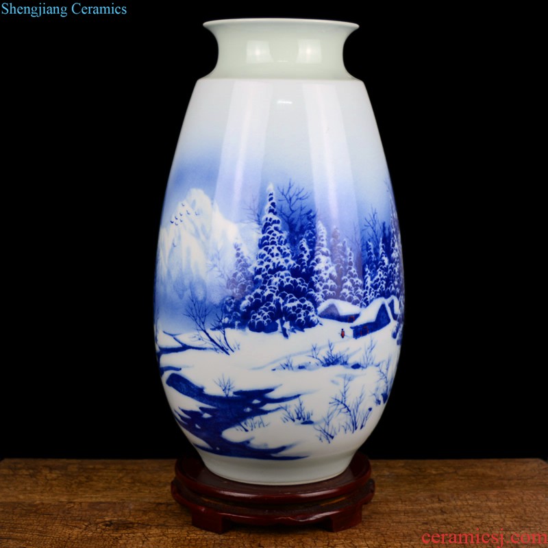 Jingdezhen ceramics Archaize peacock blue vase Chinese sitting room ark creative retro furnishing articles ornaments