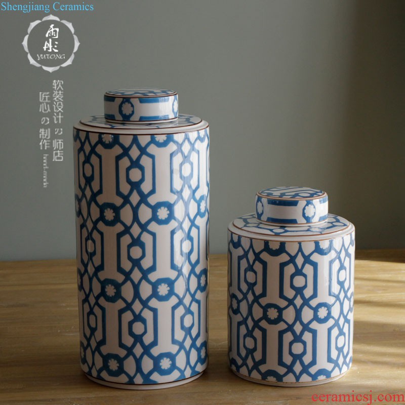 The rain tong home | blue and white porcelain of jingdezhen ceramics The quartet with cover storage tank snack jars furnishing articles porch decoration