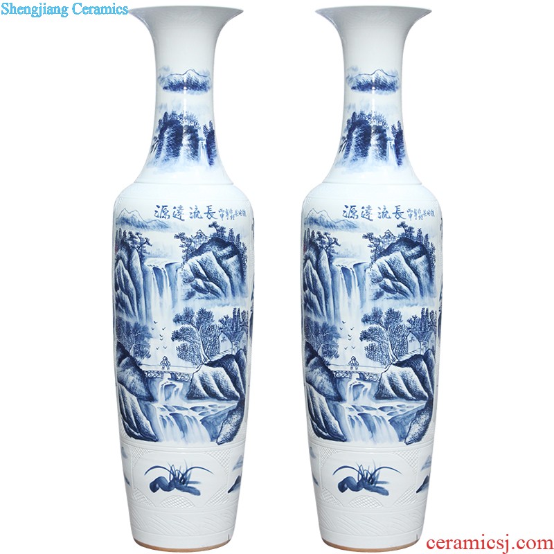 Jingdezhen ceramic floor big vase hand-painted wulong play pearl quiver furnishing articles e142 antique Chinese style living room decoration