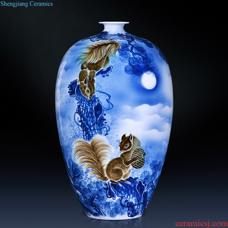 Under the jingdezhen ceramics glaze color blue and white porcelain longfeng ears youligong vases, antique porcelain classical household adornment