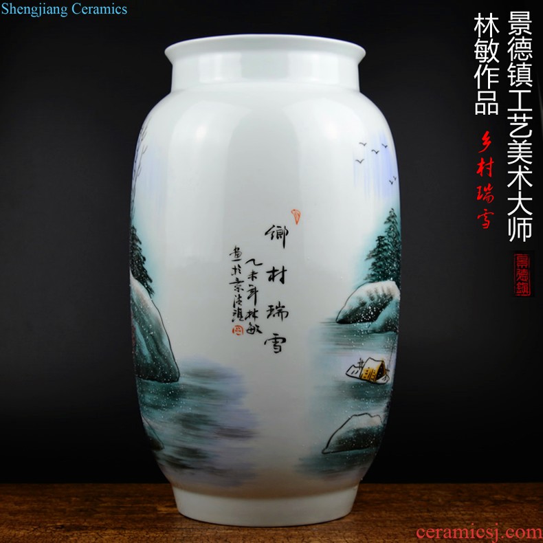 Jingdezhen ceramics powder enamel luminous vase living room flower arranging furnishing articles household decorations arts and crafts