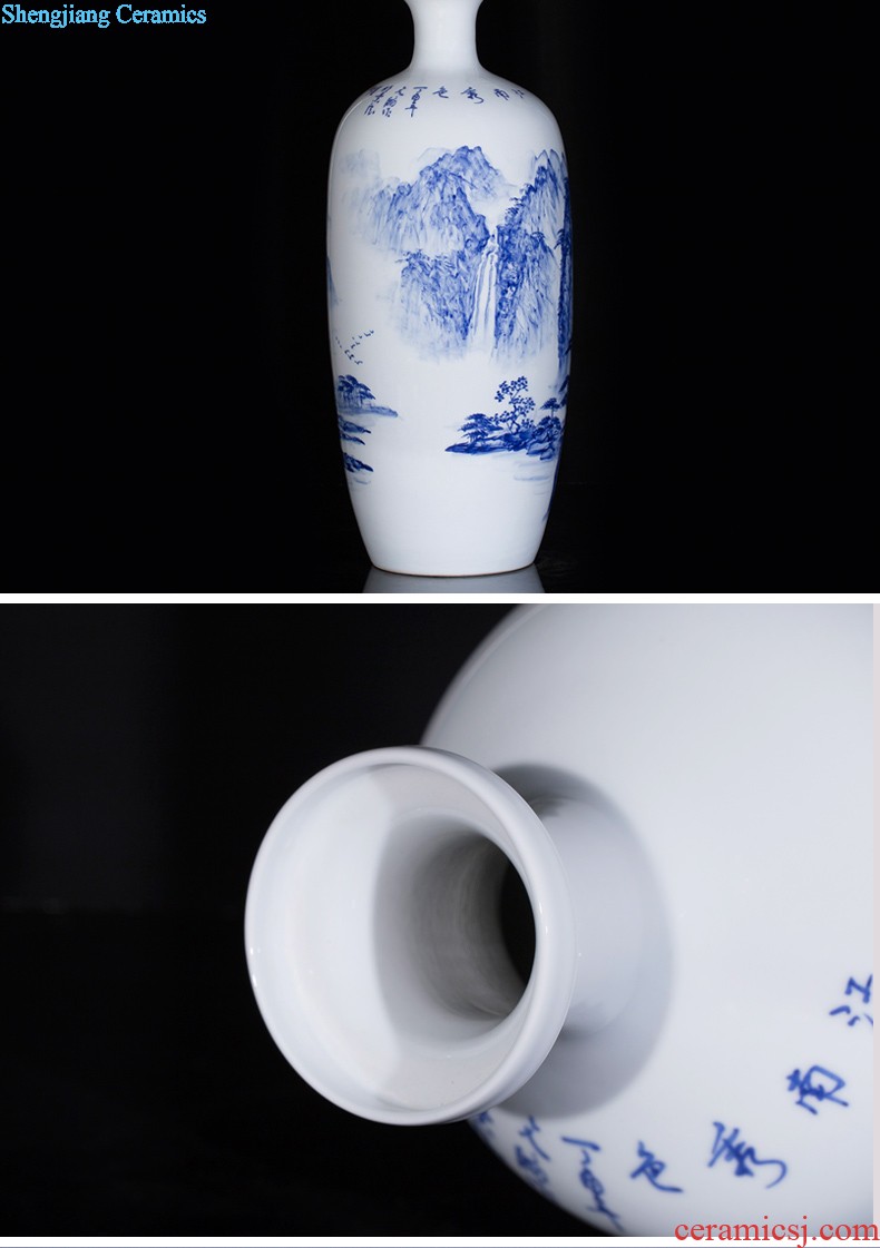 Jingdezhen blue and white porcelain manual hand-painted dried flowers sitting room place vase modern new Chinese style decoration decoration