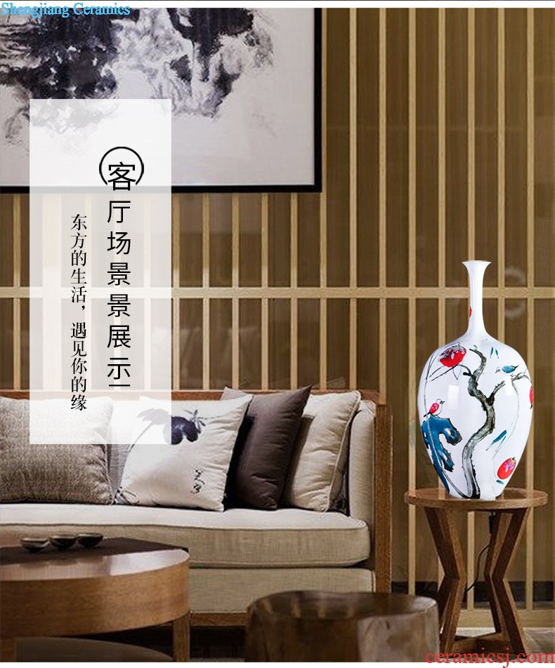 Jingdezhen ceramics hand-painted pastel prosperous thin body new Chinese style household vase sitting room adornment is placed