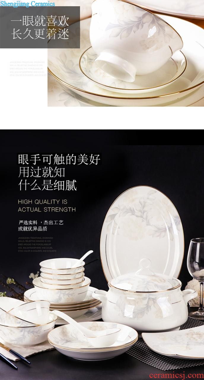 inky Blue and white porcelain tableware suit Chinese dishes Jingdezhen ceramic dishes suit Xin jade 3.0