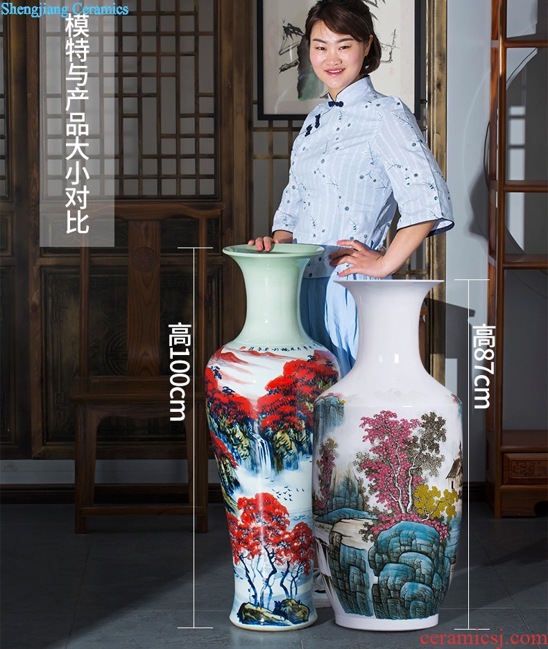 Jingdezhen ceramics antique Chinese landscape painting vase home sitting room adornment is placed the calligraphy and painting scroll cylinder