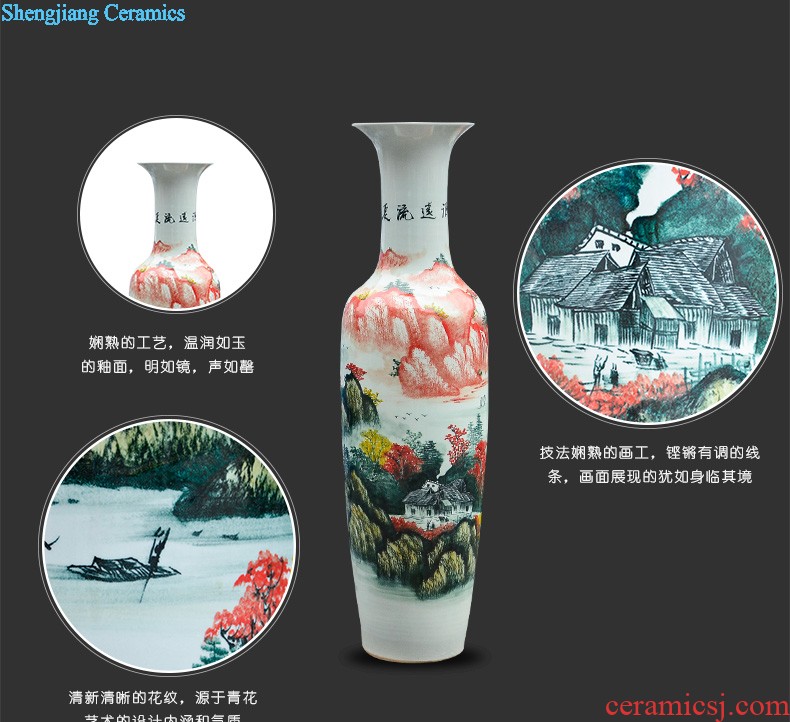 E197 jingdezhen ceramics of large blue and white porcelain vase and landscape painting home sitting room adornment is placed his feet