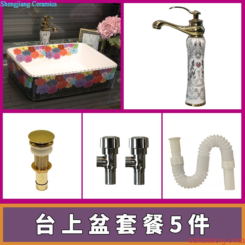 Gold cellnique sanitary ceramics fashion art basin Square lavatory red color lavabo pattern that wash a face plate