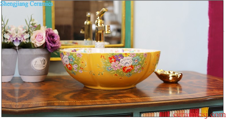 Koh larn, neat rectangle stage basin sink European gold flower toilet basin ceramic sinks of the basin that wash a face