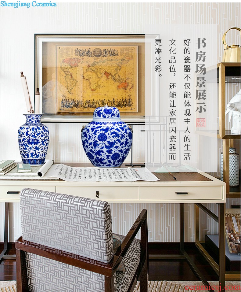 Jingdezhen ceramic hand-painted tank sitting room place the calligraphy and painting cylinder large fish bowl goldfish bowl lotus flower pot FCG