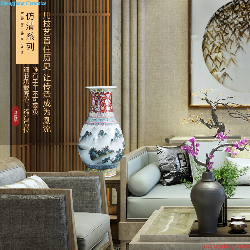 Jingdezhen ceramics vase Three Yang kaitai Wang Yunxi blue and white porcelain flower handicraft furnishing articles of contemporary sitting room