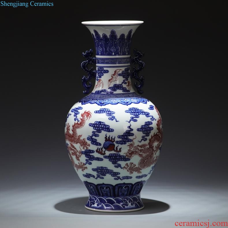 Jingdezhen ceramics pure hand-carved hand-painted vases, flower arranging place Chinese porcelain home decoration in the living room