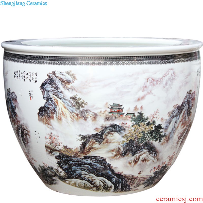 Jingdezhen ceramics China red high landing big sitting room yellow and blue vase home TV ark adornment furnishing articles