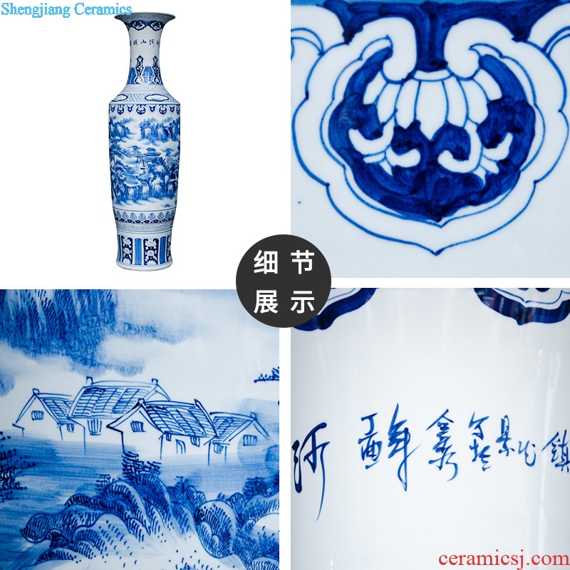 Famous master of jingdezhen ceramics hand-painted vases, flower arranging furnishing articles furnishing articles five sub-ka Chinese style living room decoration