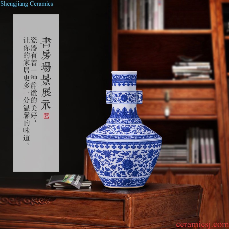 Jingdezhen ceramics imitation qing qianlong bucket colors branch lotus double ears sitting room of Chinese style household decorative furnishing articles