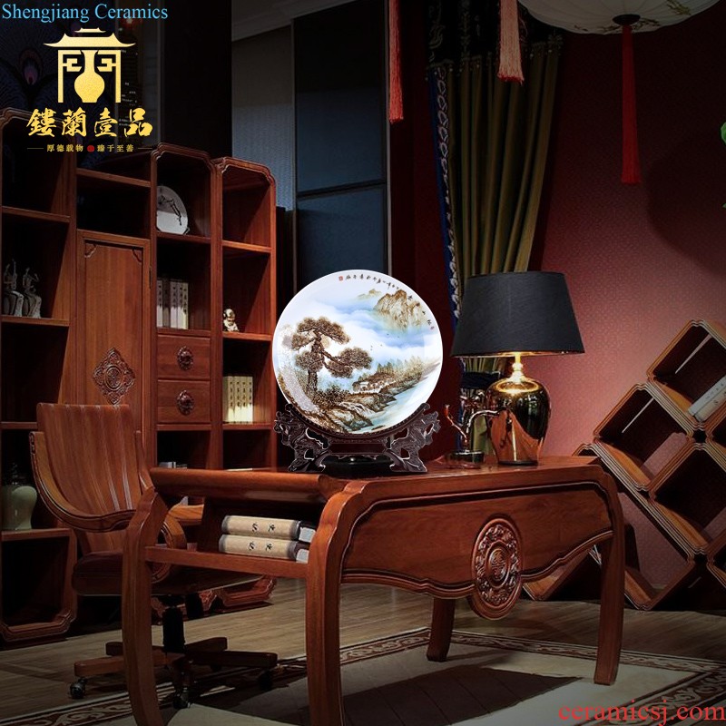 Jingdezhen chinaware decorative sit hang dish plate new Chinese style living room TV ark home furnishing articles