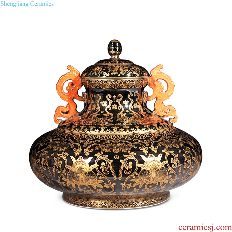 Imperial kiln jingdezhen ceramics high imitation qianlong yellow rolling road branch pattern mei bottles of the sitting room decorate household furnishing articles