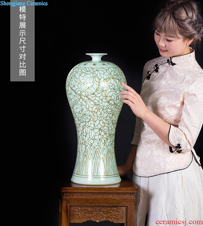 Jingdezhen ceramics hand-painted painting and calligraphy scrolls cylinder barrel large sitting room ground of blue and white porcelain vase calligraphy and painting to receive barrels