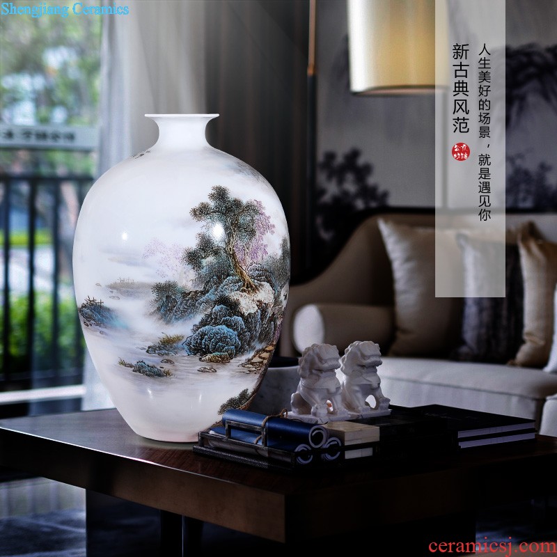 Jingdezhen ceramic vase landing large landscape wax gourd bottle of new Chinese style hotel villa sitting room adornment is placed