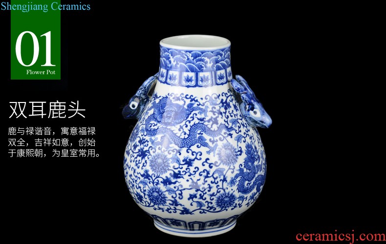 Jingdezhen ceramic hand-painted new Chinese vase creative living room TV cabinet dry flower arranging flowers home furnishing articles