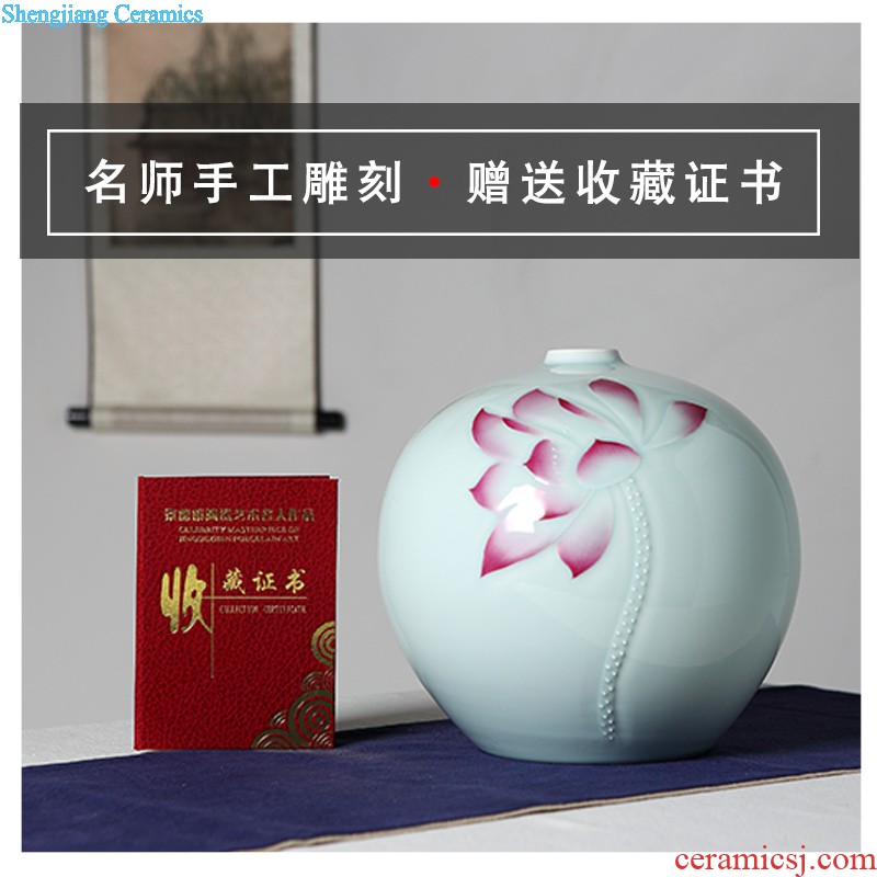 Jingdezhen ceramics hand-painted celadon pu 'er tea pot storage tank snack jars Chinese sitting room adornment