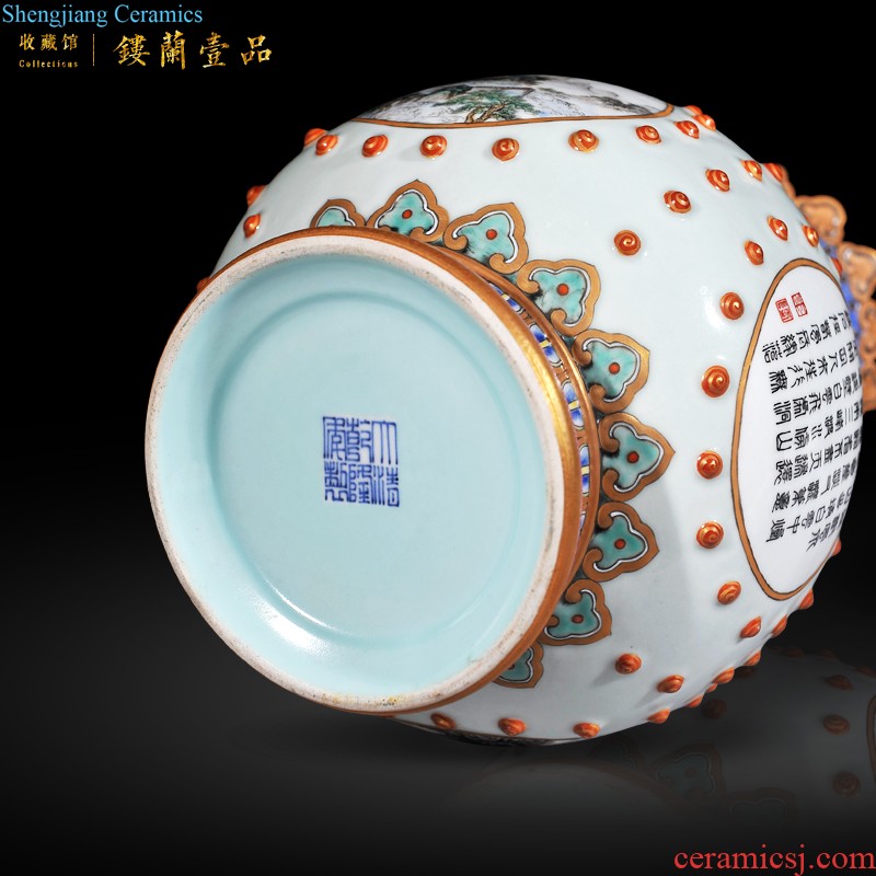 Jingdezhen imperial kiln chinaware imitation qing yongzheng pastel flower pattern six-party flower vase with Buddha sitting room home decoration furnishing articles